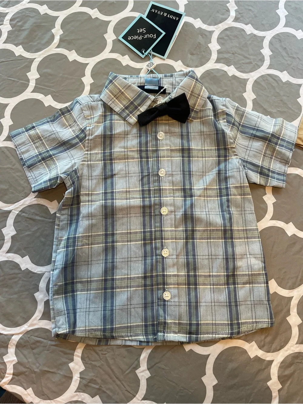 NWT 12M Andy & Evan Little Boy 4 Piece Outfit Button Up Shirt Bow Tie Suspenders
